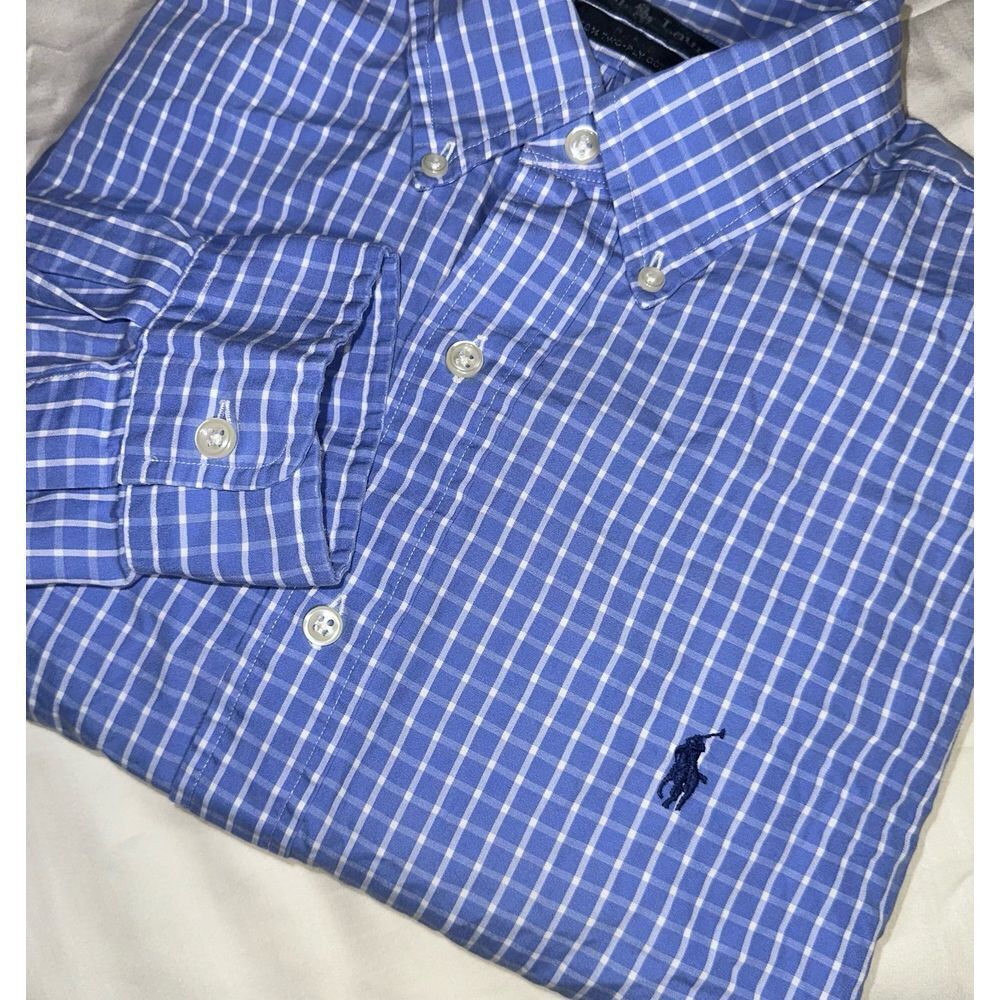 Ralph Lauren Blake Mens Large Blue Checker Long Sleeve Button Down Shirt